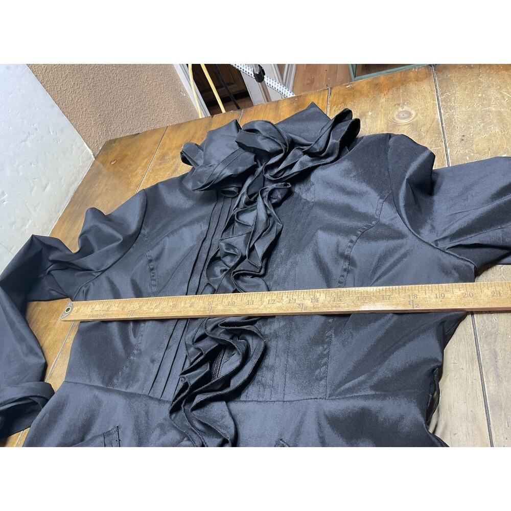 Samuel Dong Bubble Coat Dress Black Medium Ruffle Trench Goth READ - Picture 8 of 16